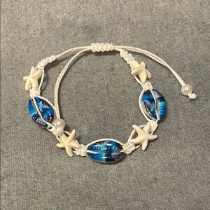 Blue and White Shell Starfish Bracelet-NWOT